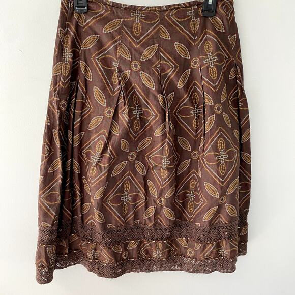 Vintage Apt 9 Women's Brown Patterned Beaded Hem Crochet Lace A-line Skirt Sz 6 - Picture 6 of 7